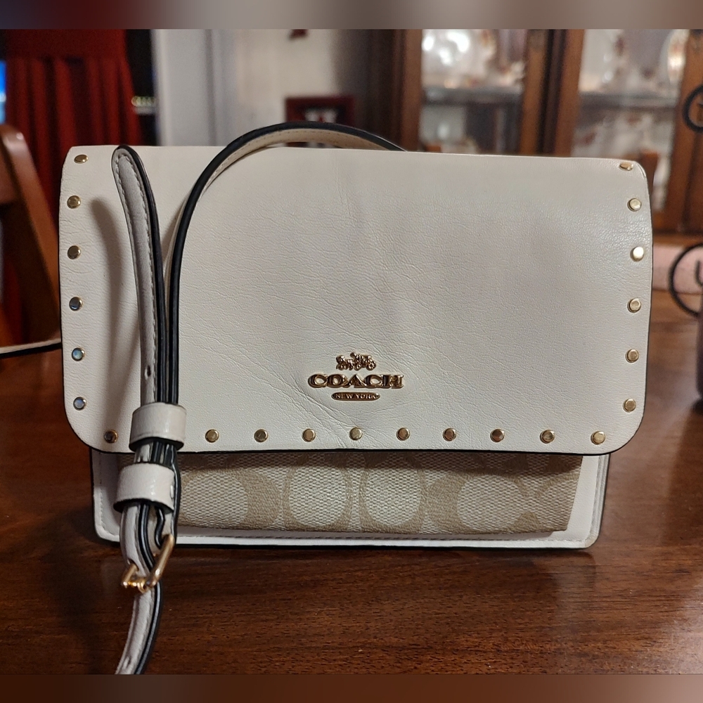 Coach Cream and Tan Crossbody Bag